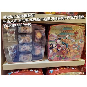 香港迪士尼樂園限定 米奇米妮 唐老鴨 高飛新年造型方形曲奇+巧克力禮盒